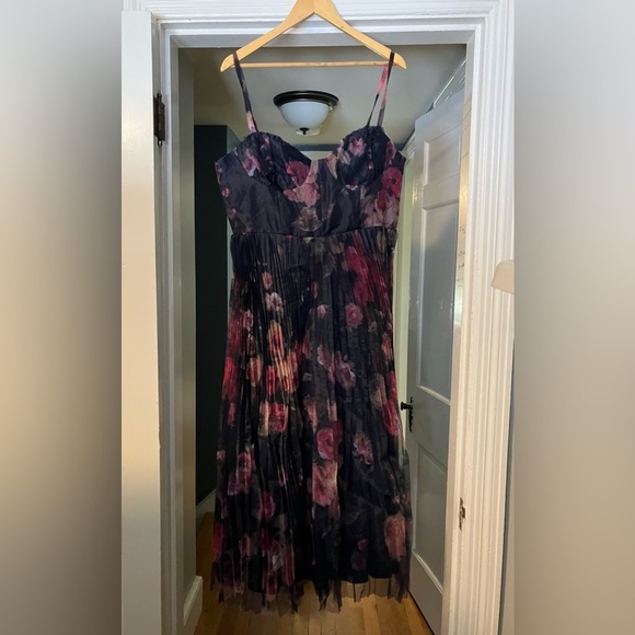 Lulu's Navy Floral Pleated Midi Dress with Pink and Purple Blooms - Picture 5 of 5